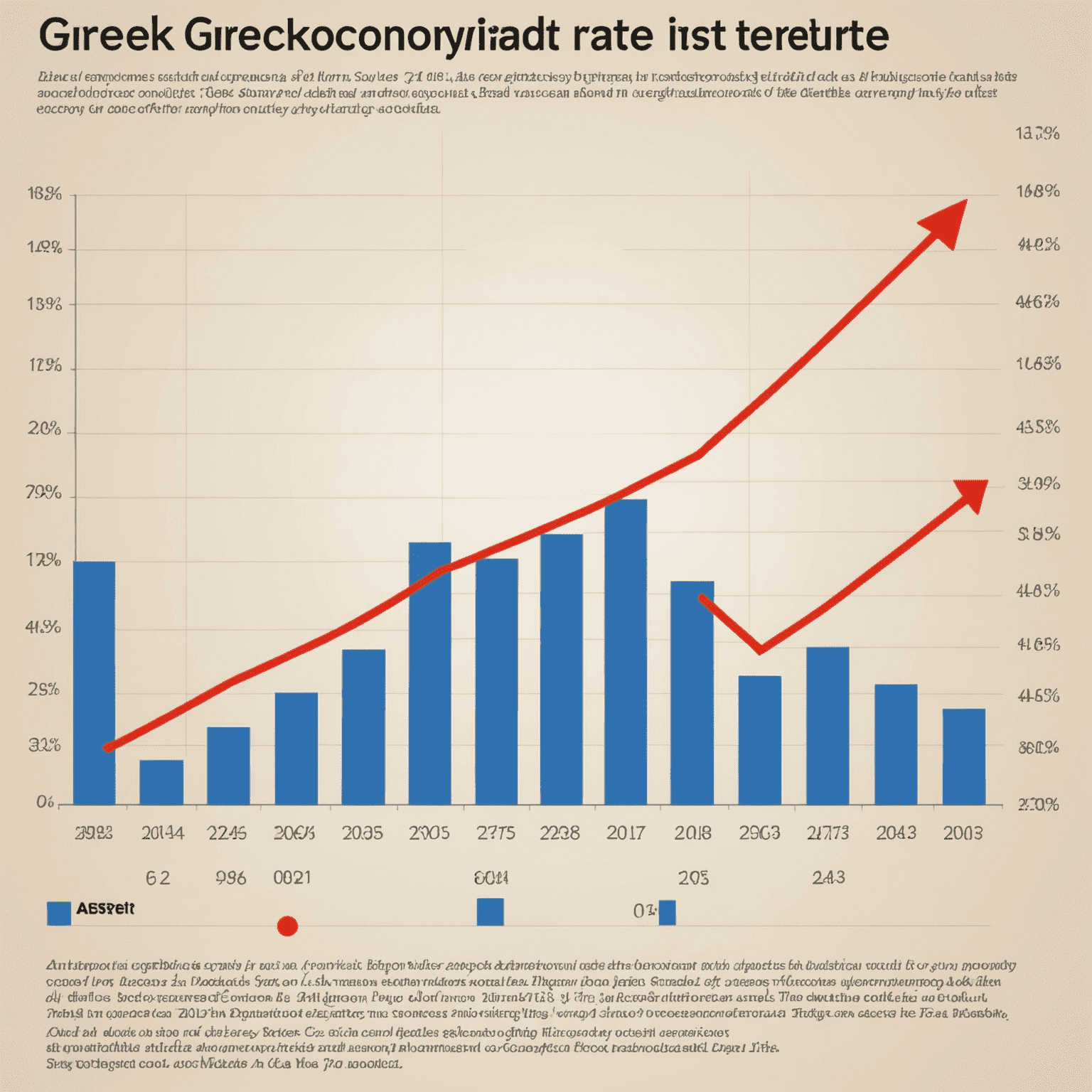 Γραφική παράσταση που δείχνει την πορεία της ελληνικής οικονομίας και τις τάσεις των επιτοκίων