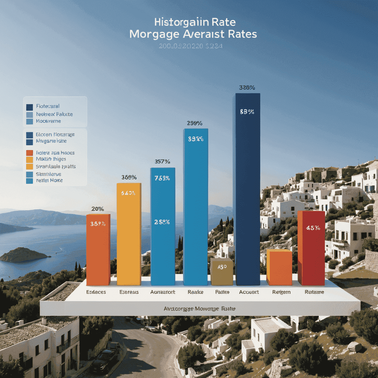 Ιστόγραμμα που συγκρίνει τα μέσα επιτόκια στεγαστικών δανείων στην Ελλάδα από το 2020 έως το 2024