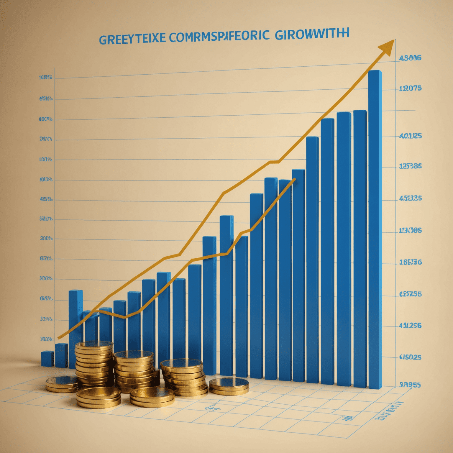 Γραφική παράσταση που απεικονίζει την ελληνική οικονομική ανάπτυξη και τον αντίκτυπό της στα επιτόκια με χρυσές και μπλε γραμμές